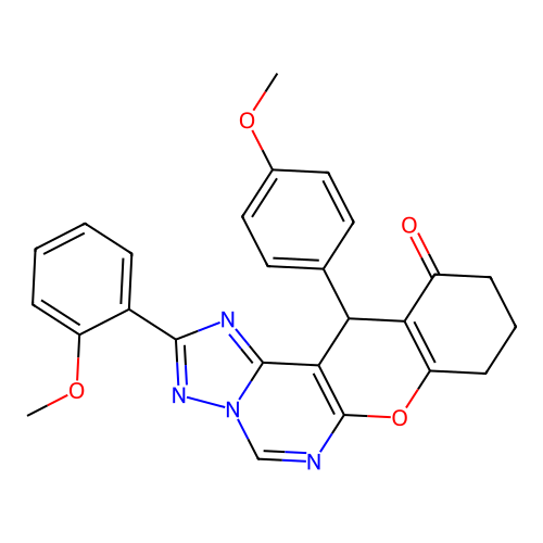 2-(2-methoxyphenyl)-12-(4-methoxyphenyl)-8,9,10,12-tetrahydro-11H-chromeno[3,2-e][1,2,4]triazolo[1,5-c]pyrimidin-11-one structure