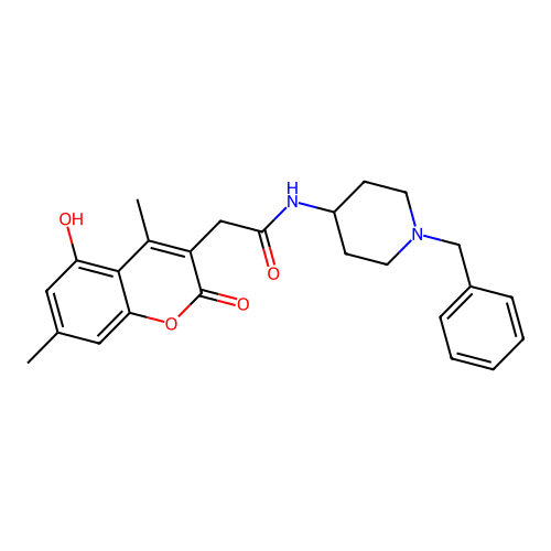 N-(1-benzylpiperidin-4-yl)-2-(5-hydroxy-4,7-dimethyl-2-oxo-2H-chromen-3-yl)acetamide structure