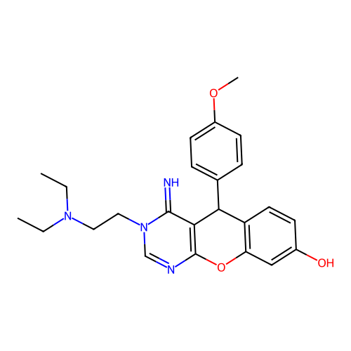 3-[2-(diethylamino)ethyl]-4-imino-5-(4-methoxyphenyl)-3,5-dihydro-4H-chromeno[2,3-d]pyrimidin-8-ol structure