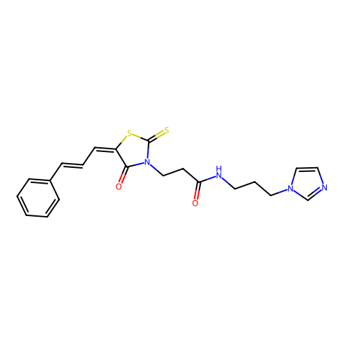 N-(3-(1H-imidazol-1-yl)propyl)-3-((E)-4-oxo-5-((E)-3-phenylallylidene)-2-thioxothiazolidin-3-yl)propanamide structure