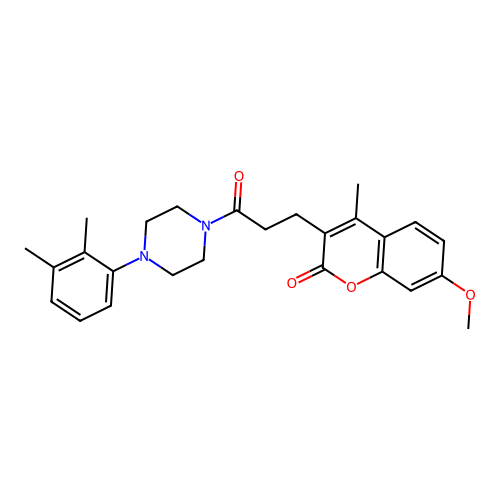 3-[3-[4-(2,3-dimethylphenyl)piperazin-1-yl]-3-oxopropyl]-7-methoxy-4-methylchromen-2-one structure