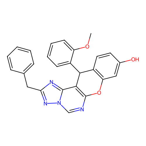 2-benzyl-12-(2-methoxyphenyl)-12H-chromeno[3,2-e][1,2,4]triazolo[1,5-c]pyrimidin-9-ol structure