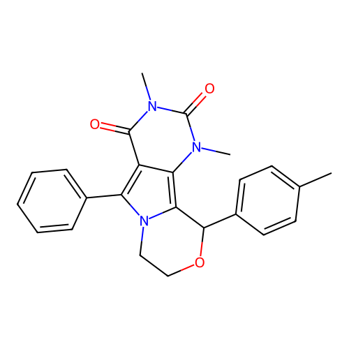 1,3-dimethyl-10-(4-methylphenyl)-5-phenyl-1,7,8,10-tetrahydro-2H-pyrimido[4',5':3,4]pyrrolo[2,1-c][1,4]oxazine-2,4(3H)-dione structure