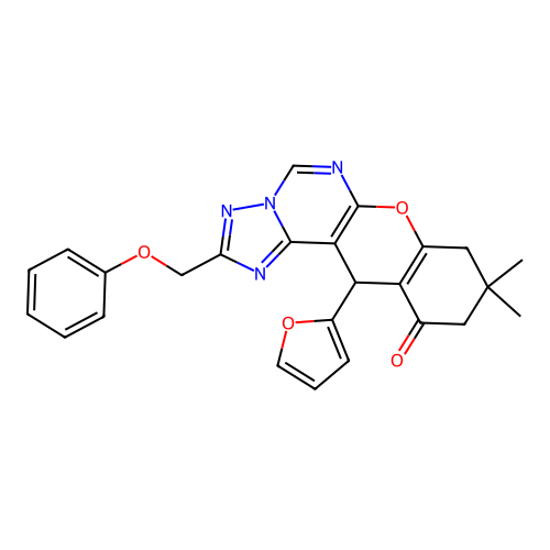 12-(furan-2-yl)-9,9-dimethyl-2-(phenoxymethyl)-8,9,10,12-tetrahydro-11H-chromeno[3,2-e][1,2,4]triazolo[1,5-c]pyrimidin-11-one structure