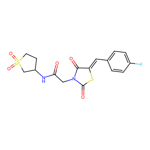 N-(1,1-dioxidotetrahydrothiophen-3-yl)-2-[(5Z)-5-(4-fluorobenzylidene)-2,4-dioxo-1,3-thiazolidin-3-yl]acetamide structure