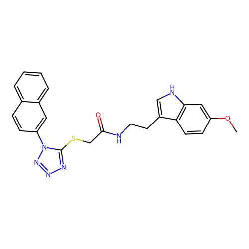 N-[2-(6-methoxy-1H-indol-3-yl)ethyl]-2-(1-naphthalen-2-yltetrazol-5-yl)sulfanyl-acetamide structure