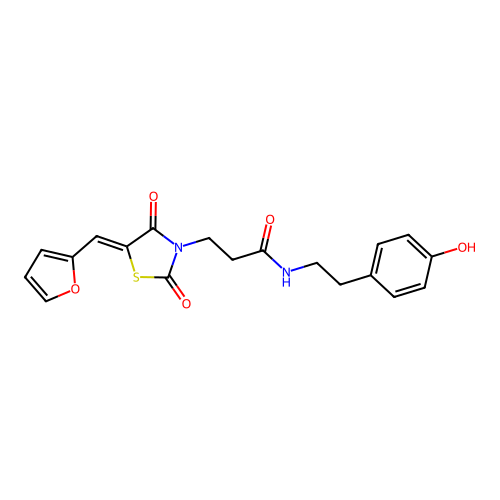 3-[(5Z)-5-(furan-2-ylmethylidene)-2,4-dioxo-1,3-thiazolidin-3-yl]-N-[2-(4-hydroxyphenyl)ethyl]propanamide structure