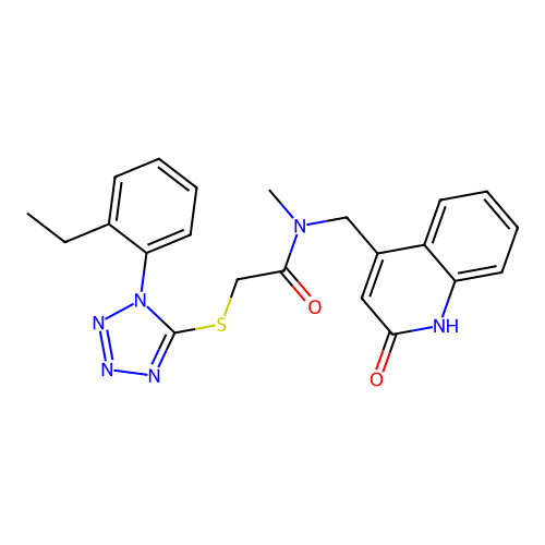 2-[1-(2-ethylphenyl)tetrazol-5-yl]sulfanyl-N-methyl-N-[(2-oxo-1H-quinolin-4-yl)methyl]acetamide structure