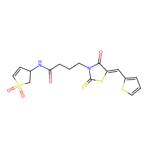 (Z)-N-(1,1-dioxido-2,3-dihydrothiophen-3-yl)-4-(4-oxo-5-(thiophen-2-ylmethylene)-2-thioxothiazolidin-3-yl)butanamide structure