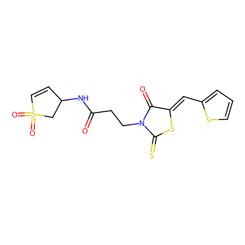 (Z)-N-(1,1-dioxido-2,3-dihydrothiophen-3-yl)-3-(4-oxo-5-(thiophen-2-ylmethylene)-2-thioxothiazolidin-3-yl)propanamide structure
