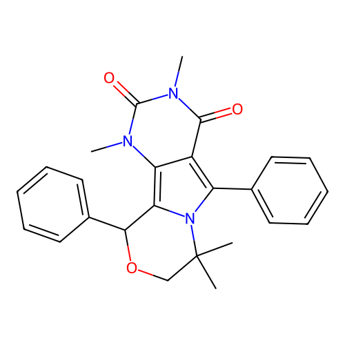 1,3,7,7-tetramethyl-5,10-diphenyl-1,7,8,10-tetrahydro-2H-pyrimido[4',5':3,4]pyrrolo[2,1-c][1,4]oxazine-2,4(3H)-dione structure