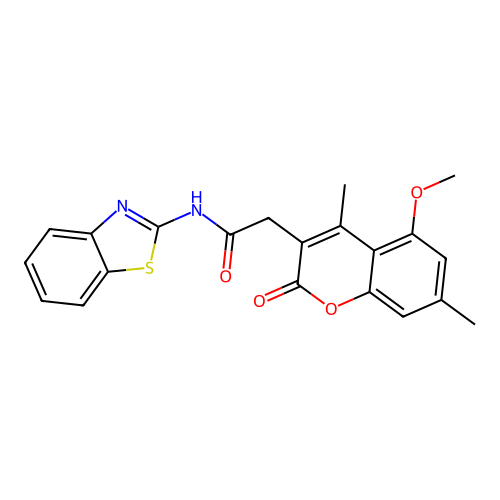 N-(1,3-benzothiazol-2-yl)-2-(5-methoxy-4,7-dimethyl-2-oxo-2H-chromen-3-yl)acetamide structure