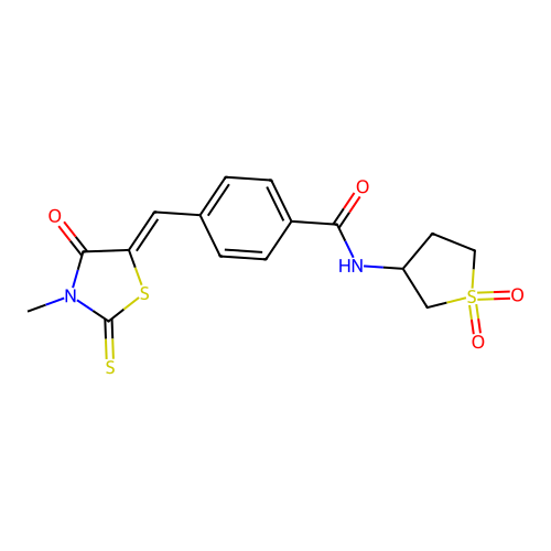 N-(1,1-dioxidotetrahydrothiophen-3-yl)-4-[(Z)-(3-methyl-4-oxo-2-thioxo-1,3-thiazolidin-5-ylidene)methyl]benzamide structure