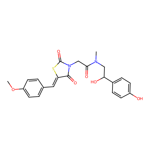 N-[2-hydroxy-2-(4-hydroxyphenyl)ethyl]-2-[(5Z)-5-(4-methoxybenzylidene)-2,4-dioxo-1,3-thiazolidin-3-yl]-N-methylacetamide structure