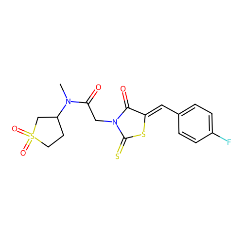 N-(1,1-dioxidotetrahydrothiophen-3-yl)-2-[(5Z)-5-(4-fluorobenzylidene)-4-oxo-2-thioxo-1,3-thiazolidin-3-yl]-N-methylacetamide structure