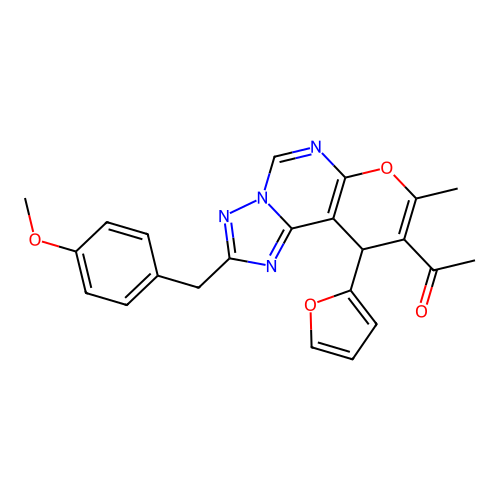 1-(10-(furan-2-yl)-2-(4-methoxybenzyl)-8-methyl-10H-pyrano[3,2-e][1,2,4]triazolo[1,5-c]pyrimidin-9-yl)ethanone structure