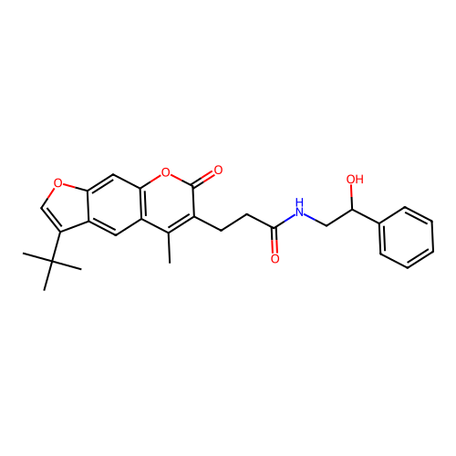 3-(3-(tert-butyl)-5-methyl-7-oxo-7H-furo[3,2-g]chromen-6-yl)-N-(2-hydroxy-2-phenylethyl)propanamide structure