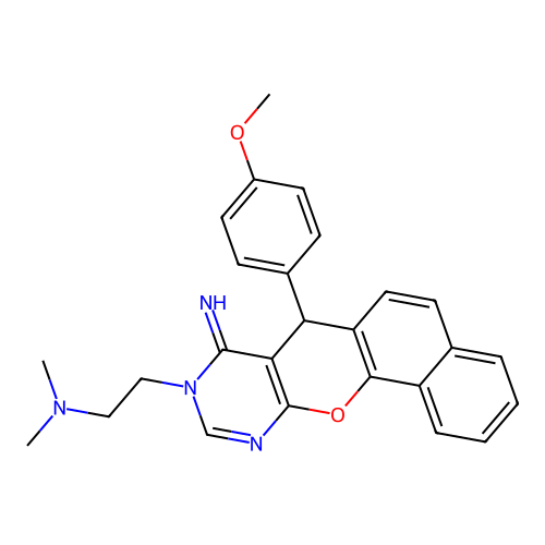 2-(8-imino-7-(4-methoxyphenyl)-7H-benzo[7,8]chromeno[2,3-d]pyrimidin-9(8H)-yl)-N,N-dimethylethanamine structure