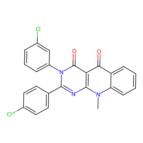 3-(3-chlorophenyl)-2-(4-chlorophenyl)-10-methylpyrimido[4,5-b]quinoline-4,5(3H,10H)-dione structure