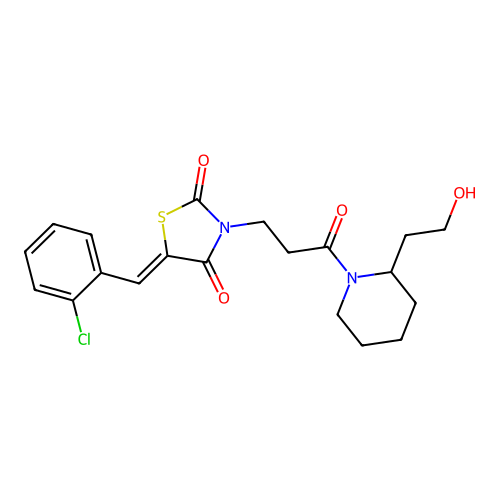 5-[(2-Chlorophenyl)methylene]-3-{3-[2-(2-hydroxyethyl)piperidyl]-3-oxopropyl}-1,3-thiazolidine-2,4-dione structure