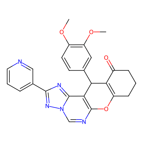 12-(3,4-dimethoxyphenyl)-2-(pyridin-3-yl)-8,9,10,12-tetrahydro-11H-chromeno[3,2-e][1,2,4]triazolo[1,5-c]pyrimidin-11-one structure