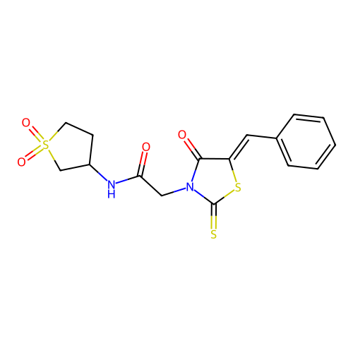 (Z)-2-(5-benzylidene-4-oxo-2-thioxothiazolidin-3-yl)-N-(1,1-dioxidotetrahydrothiophen-3-yl)acetamide structure