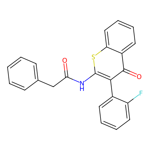 N-(3-(2-fluorophenyl)-4-oxo-4H-thiochromen-2-yl)-2-phenylacetamide structure