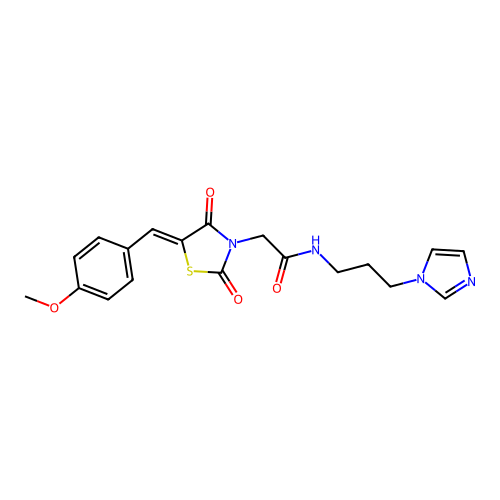 N-[3-(1H-imidazol-1-yl)propyl]-2-[(5Z)-5-(4-methoxybenzylidene)-2,4-dioxo-1,3-thiazolidin-3-yl]acetamide structure