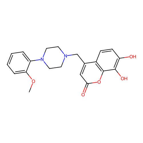 7,8-dihydroxy-4-{[4-(2-methoxyphenyl)piperazin-1-yl]methyl}-2H-chromen-2-one structure
