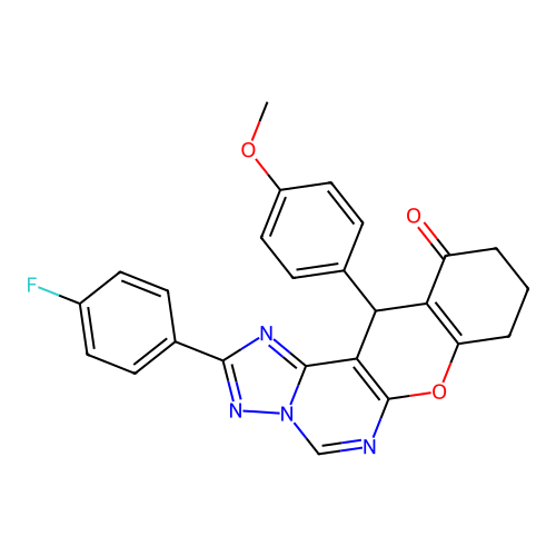 2-(4-fluorophenyl)-12-(4-methoxyphenyl)-8,9,10,12-tetrahydro-11H-chromeno[3,2-e][1,2,4]triazolo[1,5-c]pyrimidin-11-one structure