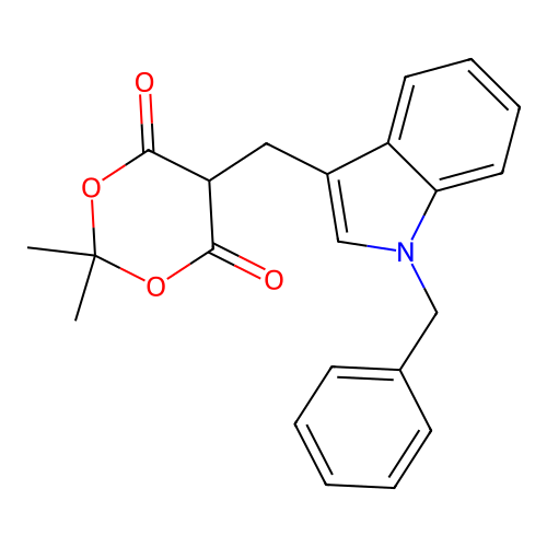 5-((1-benzyl-1H-indol-3-yl)methyl)-2,2-dimethyl-1,3-dioxane-4,6-dione structure