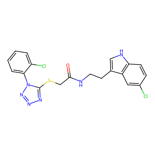N-[2-(5-chloro-1H-indol-3-yl)ethyl]-2-[1-(2-chlorophenyl)tetrazol-5-yl]sulfanyl-acetamide structure