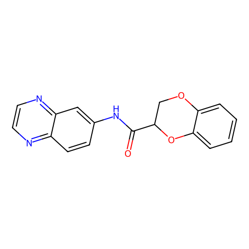 N-(quinoxalin-6-yl)-2,3-dihydro-1,4-benzodioxine-2-carboxamide structure