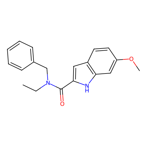 N-benzyl-N-ethyl-6-methoxy-1H-indole-2-carboxamide structure
