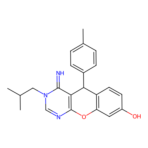 4-imino-5-(4-methylphenyl)-3-(2-methylpropyl)-3,5-dihydro-4H-chromeno[2,3-d]pyrimidin-8-ol structure