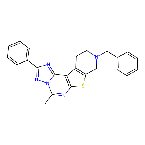 9-benzyl-5-methyl-2-phenyl-8,9,10,11-tetrahydropyrido[4',3':4,5]thieno[3,2-e][1,2,4]triazolo[1,5-c]pyrimidine structure