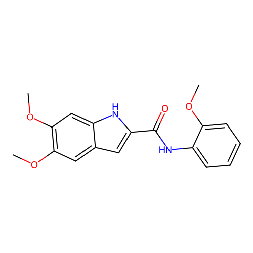 5,6-dimethoxy-N-(2-methoxyphenyl)-1H-indole-2-carboxamide structure