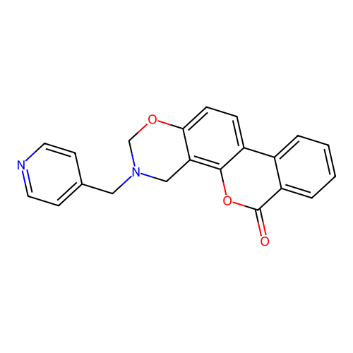 3-(pyridin-4-ylmethyl)-3,4-dihydrobenzo[3,4]chromeno[8,7-e][1,3]oxazin-6(2H)-one structure