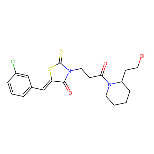 5-[(3-Chlorophenyl)methylene]-3-{3-[2-(2-hydroxyethyl)piperidyl]-3-oxopropyl}-2-thioxo-1,3-thiazolidin-4-one structure