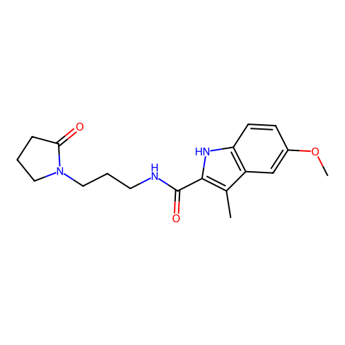 5-methoxy-3-methyl-N-[3-(2-oxopyrrolidin-1-yl)propyl]-1H-indole-2-carboxamide structure