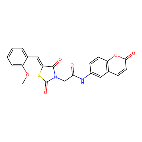 (Z)-2-(5-(2-methoxybenzylidene)-2,4-dioxothiazolidin-3-yl)-N-(2-oxo-2H-chromen-6-yl)acetamide structure