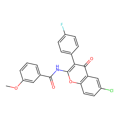 N-(6-chloro-3-(4-fluorophenyl)-4-oxo-4H-chromen-2-yl)-3-methoxybenzamide structure