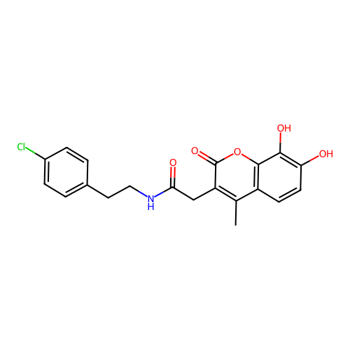 N-(4-chlorophenethyl)-2-(7,8-dihydroxy-4-methyl-2-oxo-2H-chromen-3-yl)acetamide structure