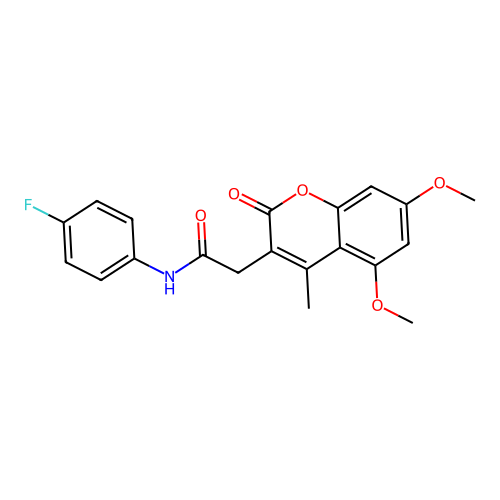 2-(5,7-dimethoxy-4-methyl-2-oxo-2H-chromen-3-yl)-N-(4-fluorophenyl)acetamide structure