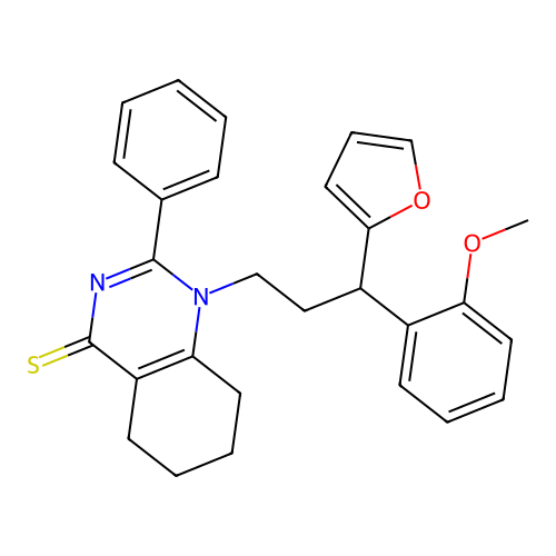 1-(3-(furan-2-yl)-3-(2-methoxyphenyl)propyl)-2-phenyl-5,6,7,8-tetrahydroquinazoline-4(1H)-thione structure