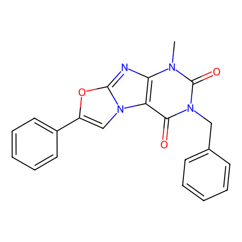 2-Benzyl-4-methyl-7-phenylpurino[8,7-b][1,3]oxazole-1,3-dione structure
