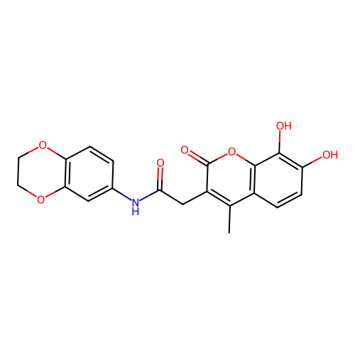 N-(2,3-dihydrobenzo[b][1,4]dioxin-6-yl)-2-(7,8-dihydroxy-4-methyl-2-oxo-2H-chromen-3-yl)acetamide structure