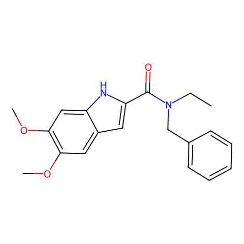N-benzyl-N-ethyl-5,6-dimethoxy-1H-indole-2-carboxamide structure