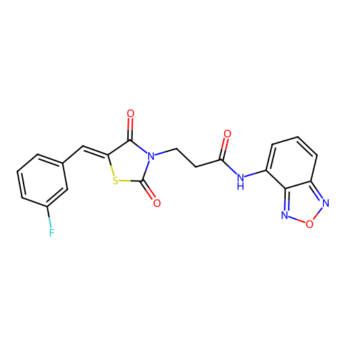 N-(2,1,3-benzoxadiazol-4-yl)-3-[(5Z)-5-(3-fluorobenzylidene)-2,4-dioxo-1,3-thiazolidin-3-yl]propanamide structure