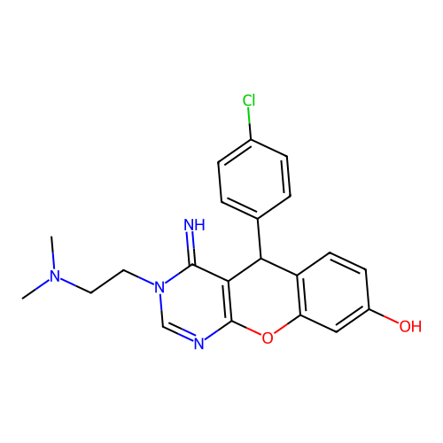 5-(4-chlorophenyl)-3-(2-dimethylaminoethyl)-4-imino-5H-chromeno[2,3-d]pyrimidin-8-ol structure